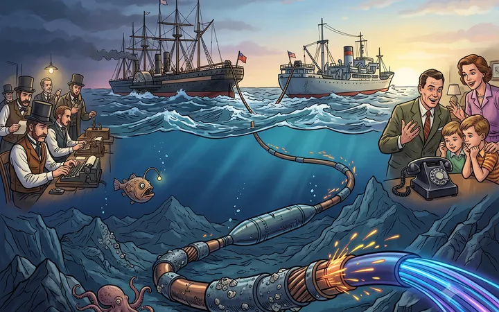 Illustration of transatlantic telegraph cables