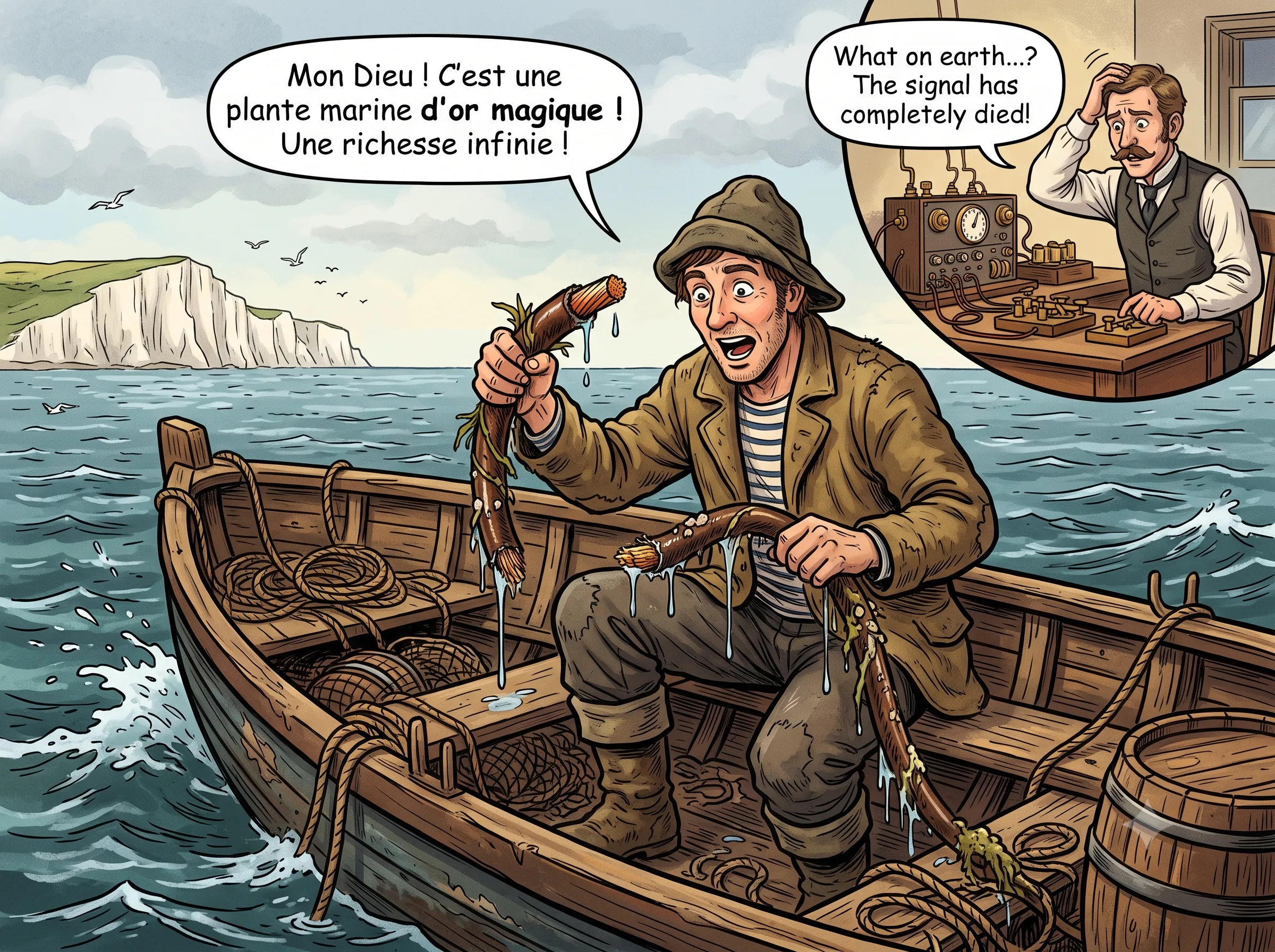 French fisherman cut cable illustration