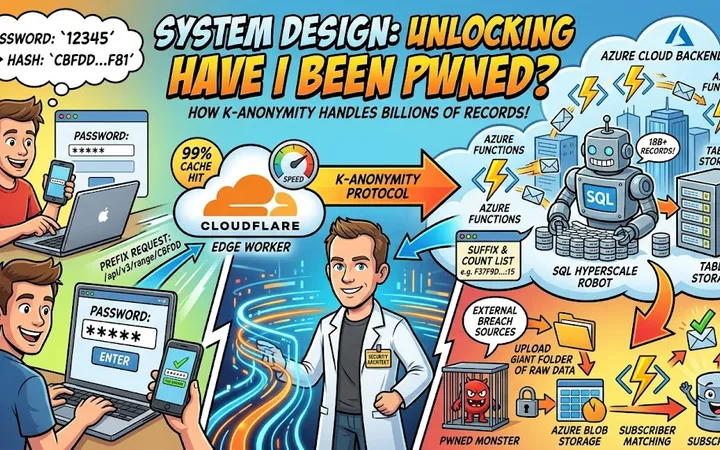 An illustration of a secure vault representing the security of Have I Been Pwned's architecture, with data flowing securely in and out, symbolizing the protection of user information.