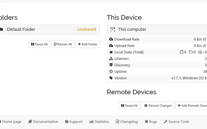 Syncthing Dashboard screenshot