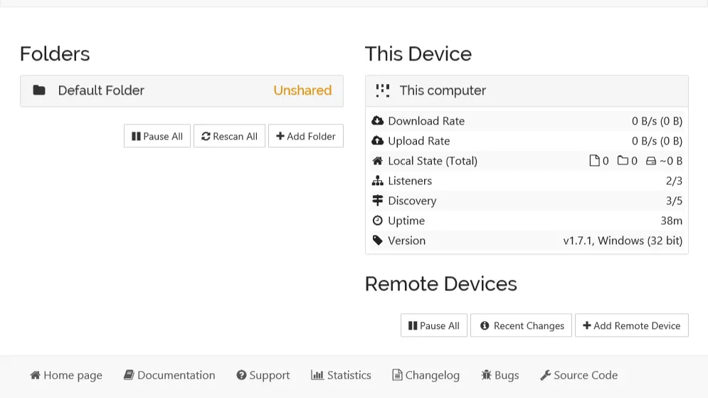 Syncthing Dashboard screenshot