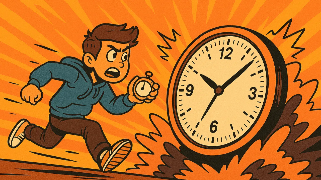 Illustration of a clock and network nodes representing time synchronization